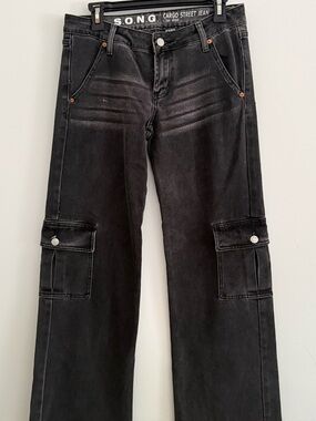 S.O.N.G. Black Wide-Leg Cargo Jeans